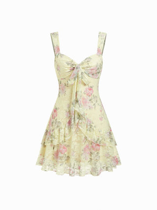 Lace Floral Sweetheart Tiered Mini Dress