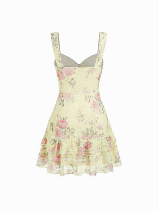 Lace Floral Sweetheart Tiered Mini Dress