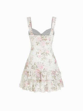 Lace Floral Sweetheart Tiered Mini Dress