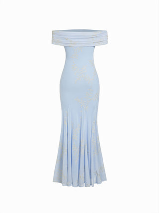 Mesh Floral Off-shoulder Ruched Mermaid Maxi Dress