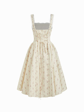 Cotton-blend Sculptural Sweetheart Ditsy Floral Lace Up Ruffled Maxi Dress