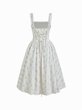 Cotton-blend Sculptural Sweetheart Ditsy Floral Lace Up Ruffled Maxi Dress