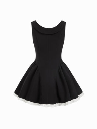 Cotton-blend Peter Pan Collar Bowknot Ruffled A-line Mini Dress