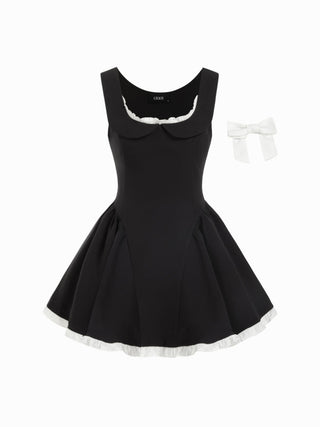 Cotton-blend Peter Pan Collar Bowknot Ruffled A-line Mini Dress