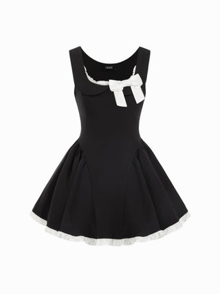 Cotton-blend Peter Pan Collar Bowknot Ruffled A-line Mini Dress