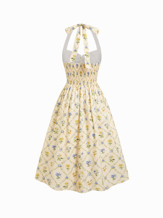Cotton-blend Sculptural Ditsy Floral Halter Neckline Knotted A-line Maxi Dress
