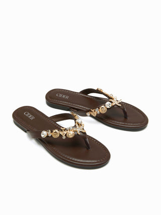 STARFISH & SHELL & RHINESTONE FLIP-FLOP SLIPPERS For Vacation Beach