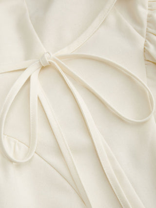 Woven Linen-blend Halter Neckline Bowknot A-line Mini Dress For Daily Casual Date