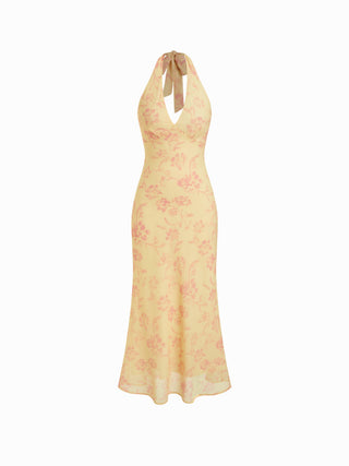 Chiffon Sweetheart Floral Backless Tie Back Mermaid Maxi Dress