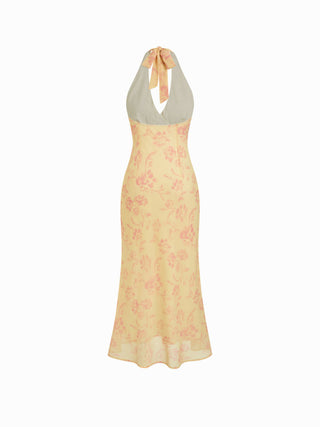 Chiffon Sweetheart Floral Backless Tie Back Mermaid Maxi Dress