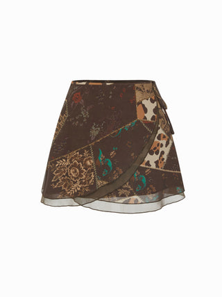 Chiffon Low Rise Aztec Asymmetrical Knotted A-line Mini Skirt