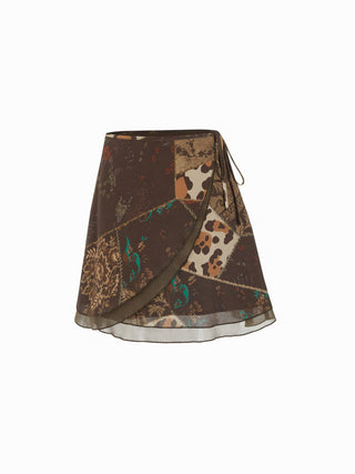 Chiffon Low Rise Aztec Asymmetrical Knotted A-line Mini Skirt