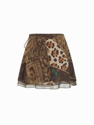 Chiffon Low Rise Aztec Asymmetrical Knotted A-line Mini Skirt