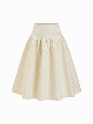 White Skirt Mini Dresses Gingham Skirt denim skirt white denim skirt Jacquard Floral Jacquard High Rise Ruched Flared Midi Skirt For Date Party/Clubbing