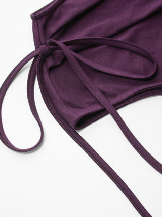 Asymmetrical Neck Bowknot Cinched Waist Ruched Tee
