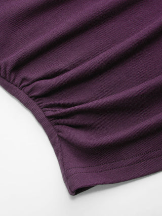 Asymmetrical Neck Bowknot Cinched Waist Ruched Tee