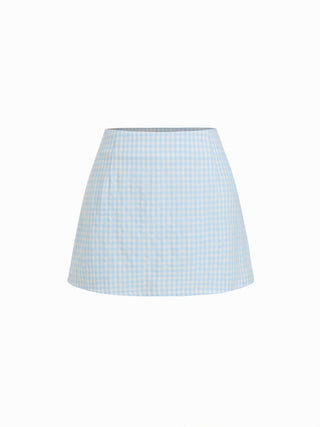 Valentine Woven U-neckline Gingham Bowknot Crop Tank Top & Low Rise Mini Skirt Set For Date
