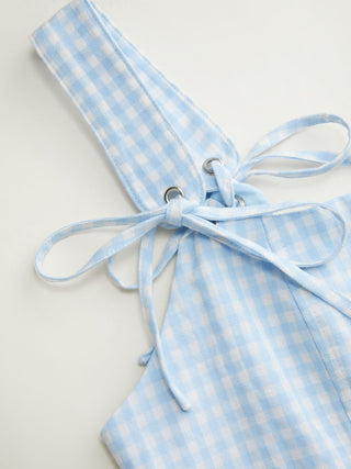 Valentine Woven U-neckline Gingham Bowknot Crop Tank Top & Low Rise Mini Skirt Set For Date