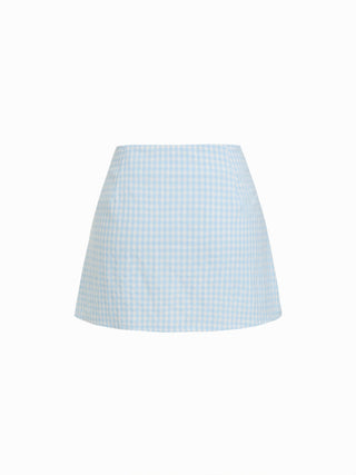 Valentine Woven U-neckline Gingham Bowknot Crop Tank Top & Low Rise Mini Skirt Set For Date