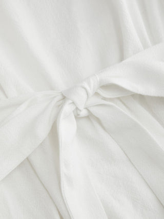 Woven Linen-blend V-neck Ruffle Sleeve Tie Back Blouse For Daily Casual Vacation