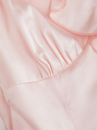 Satin Ruffle V-neck Backless A-line Mini Dress