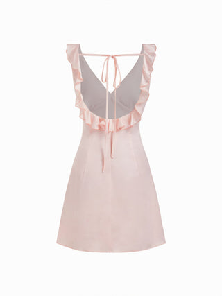 Satin Ruffle V-neck Backless A-line Mini Dress