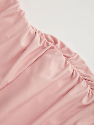 Boat Neck Ruched Pearl-Back Detail Maxi Dress