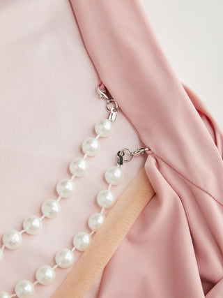 Boat Neck Ruched Pearl-Back Detail Maxi Dress