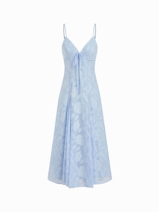 Jacquard V-neck Knotted Cami Flared Maxi Dress