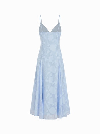 Jacquard V-neck Knotted Cami Flared Maxi Dress