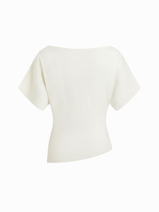 Knit Fabric Knit Boat Neck Asymmetrical Hem Spilt Batwing Sleeve Top  For Daily Casual Work