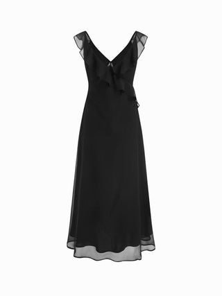 Chiffon V-neck Ruffled A-line Maxi Dress