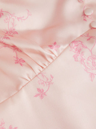 Satin V-neck Floral Lace Up Bell Sleeve Maxi Dress