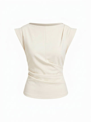 Jersey Boat Neck Ruched Crop Top