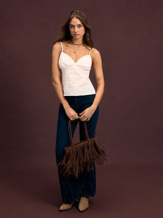 Cotton V-neck Lace Trim Cami Top