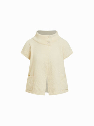 Knit Asymmetrical Neck Button Split Short Sleeve Top