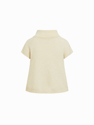 Knit Asymmetrical Neck Button Split Short Sleeve Top