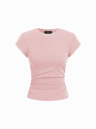 Cotton-blend Ruched Short Sleeve Tee
