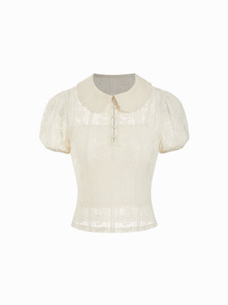 Knit Fabric Cotton-blend Lace Peter Pan Collar Top & Mid Rise Mini Skirt Set For Daily Casual Date
