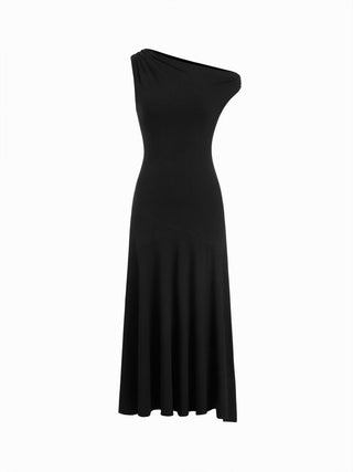 Asymmetrical Neck Ruched Maxi Dress