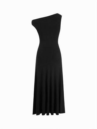Asymmetrical Neck Ruched Maxi Dress