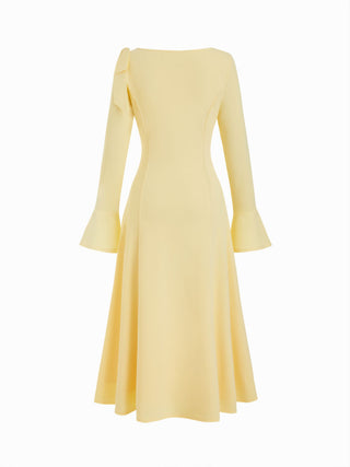 Boat Neck Bell Sleeve Draped Knotted Flared Maxi Dress
