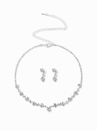 2PCS RHINESTONE DECOR NECKLACE & EARRINGS SET