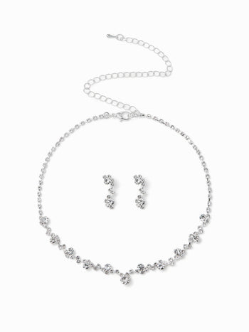 2PCS RHINESTONE DECOR NECKLACE & EARRINGS SET