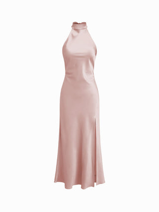 Satin Halter Neck Wrap High Rise Mermaid Maxi Dress