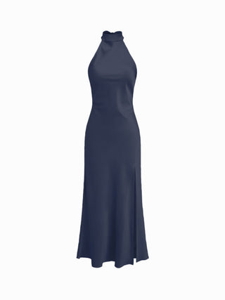 Satin Halter Neck Wrap High Rise Mermaid Maxi Dress