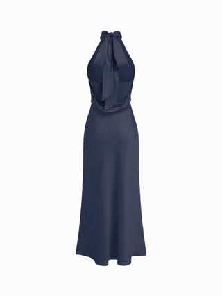 Satin Halter Neck Wrap High Rise Mermaid Maxi Dress