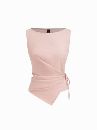 Boat Neck Striped Wrap Knotted Top & Mid Rise Straight Leg Trousers Set