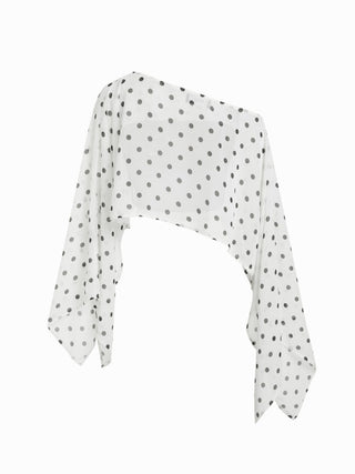 Chiffon Polka Dot Boat Neck Cloak Sleeve Oversized Poncho Blouse & Bandeau