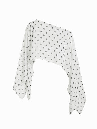 Chiffon Polka Dot Boat Neck Cloak Sleeve Oversized Poncho Blouse & Bandeau